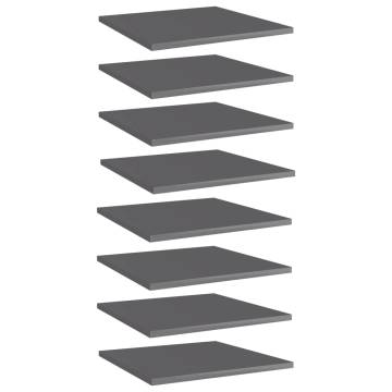 High Gloss Grey Bookshelf Boards - 8 pcs | HipoMarket