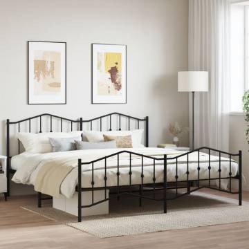 Elegant Black Metal Bed Frame with Headboard & Footboard - 193x203 cm