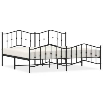 Elegant Black Metal Bed Frame with Headboard & Footboard - 193x203 cm