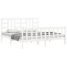 White Super King Bed Frame with Headboard - Solid Wood 180x200 cm