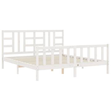 White Super King Bed Frame with Headboard - Solid Wood 180x200 cm