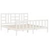 White Super King Bed Frame with Headboard - Solid Wood 180x200 cm