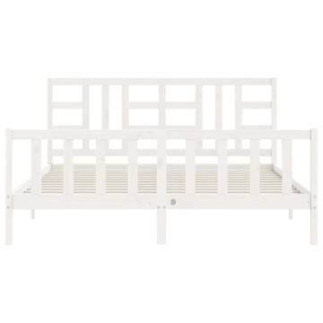 White Super King Bed Frame with Headboard - Solid Wood 180x200 cm