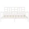 White Super King Bed Frame with Headboard - Solid Wood 180x200 cm