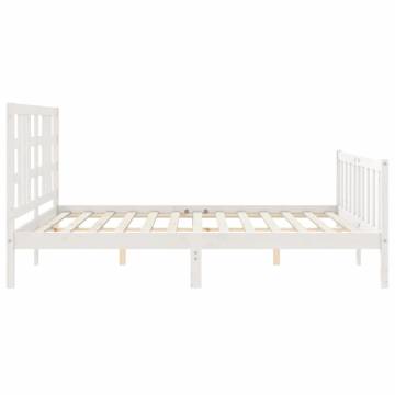 White Super King Bed Frame with Headboard - Solid Wood 180x200 cm