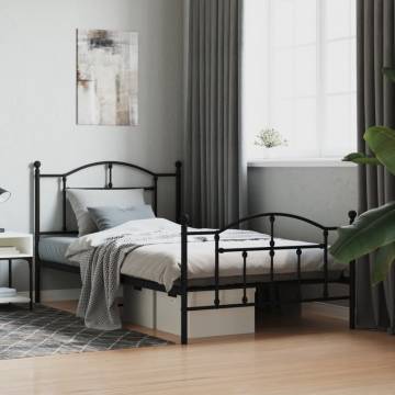 Metal Bed Frame with Headboard & Footboard - Black 107x203 cm