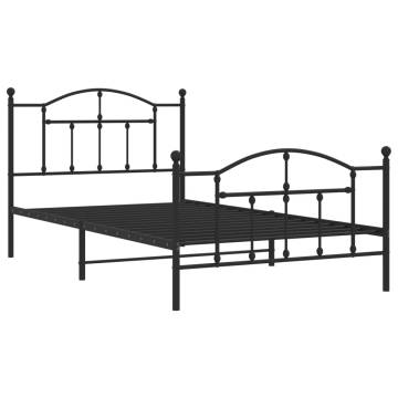 Metal Bed Frame with Headboard & Footboard - Black 107x203 cm