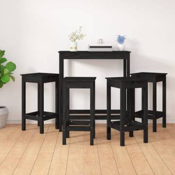 5 Piece Black Solid Wood Pine Bar Set | Hipomarket