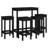 5 Piece Black Solid Wood Pine Bar Set | Hipomarket