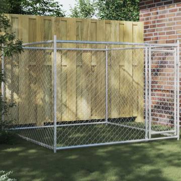 Durable Dog Cage with Door - Grey Galvanised Steel 2x2x1.5m