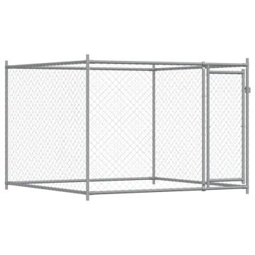 Durable Dog Cage with Door - Grey Galvanised Steel 2x2x1.5m