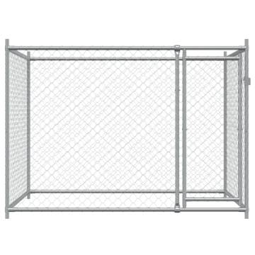 Durable Dog Cage with Door - Grey Galvanised Steel 2x2x1.5m