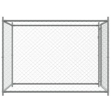 Durable Dog Cage with Door - Grey Galvanised Steel 2x2x1.5m