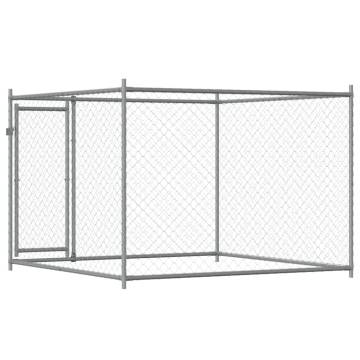 Durable Dog Cage with Door - Grey Galvanised Steel 2x2x1.5m