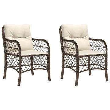 Garden Chairs with Cushions 2 pcs Brown Poly Rattan | HipoMarket