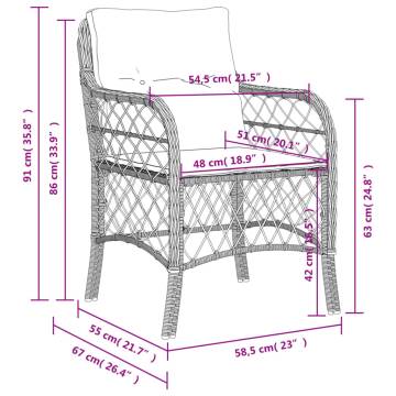 Garden Chairs with Cushions 2 pcs Brown Poly Rattan | HipoMarket