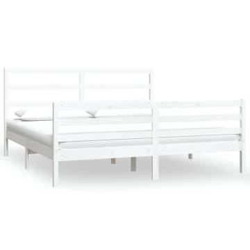 White Solid Wood Pine Bed Frame - Super King Size 180x200 cm