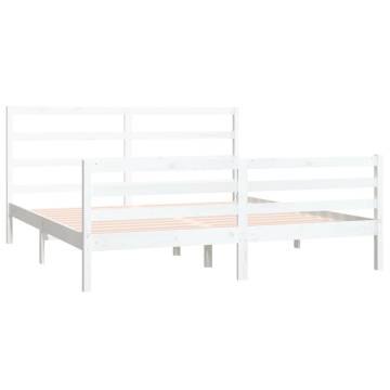 White Solid Wood Pine Bed Frame - Super King Size 180x200 cm