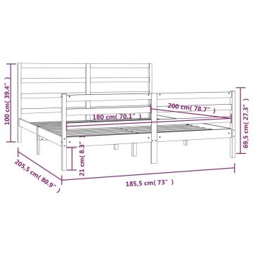 White Solid Wood Pine Bed Frame - Super King Size 180x200 cm