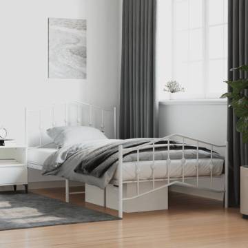 Metal Bed Frame with Headboard & Footboard - White 100x200 cm