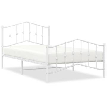 Metal Bed Frame with Headboard & Footboard - White 100x200 cm