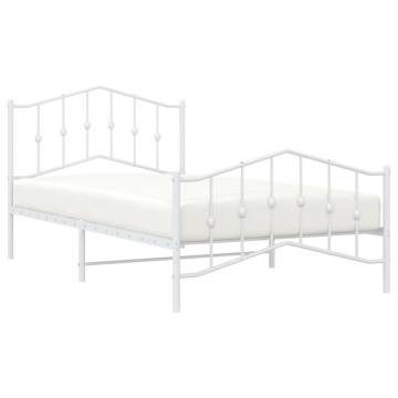 Metal Bed Frame with Headboard & Footboard - White 100x200 cm