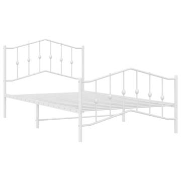 Metal Bed Frame with Headboard & Footboard - White 100x200 cm