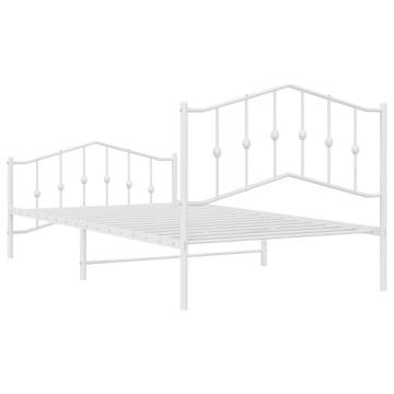 Metal Bed Frame with Headboard & Footboard - White 100x200 cm