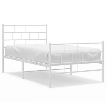 White Metal Bed Frame with Headboard & Footboard - 100x190 cm