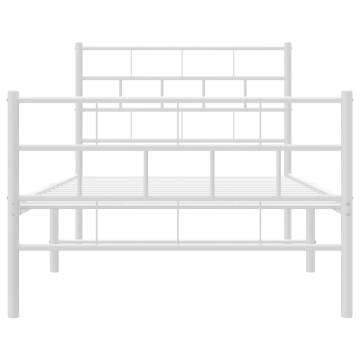 White Metal Bed Frame with Headboard & Footboard - 100x190 cm