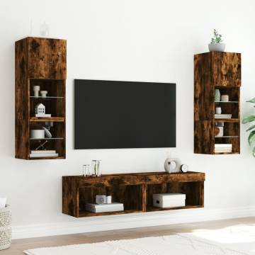 Stylish TV Cabinet with LED Lights in Smoked Oak | HipoMarket