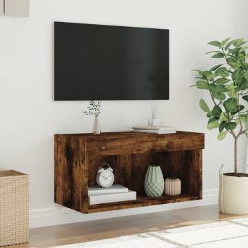 Stylish TV Cabinet with LED Lights in Smoked Oak | HipoMarket