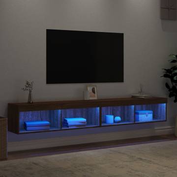 Brown Oak TV Cabinets with LED Lights - Stylish & Functional