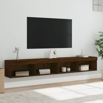 Brown Oak TV Cabinets with LED Lights - Stylish & Functional