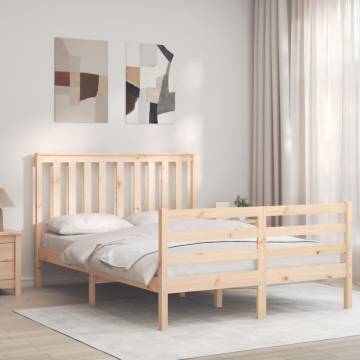 Small Double Bed Frame with Headboard - Solid Pine Wood