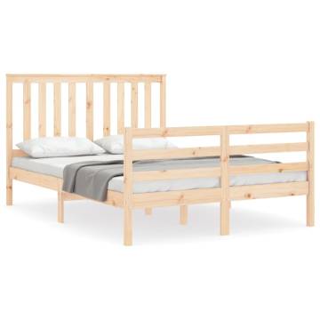 Small Double Bed Frame with Headboard - Solid Pine Wood