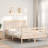 Small Double Bed Frame with Headboard - Solid Pine Wood