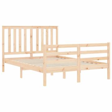 Small Double Bed Frame with Headboard - Solid Pine Wood