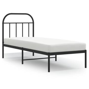 Black Metal Bed Frame with Headboard - Small Single 75x190 cm