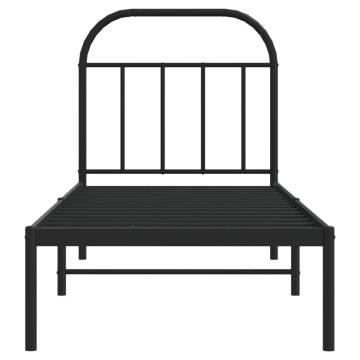 Black Metal Bed Frame with Headboard - Small Single 75x190 cm