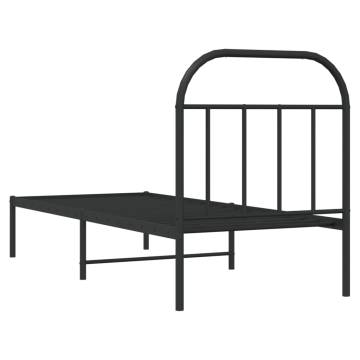 Black Metal Bed Frame with Headboard - Small Single 75x190 cm