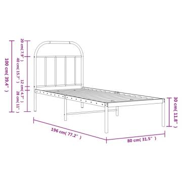 Black Metal Bed Frame with Headboard - Small Single 75x190 cm