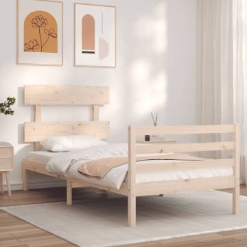 Solid Wood Small Single Bed Frame with Headboard | Hipomarket