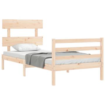 Solid Wood Small Single Bed Frame with Headboard | Hipomarket