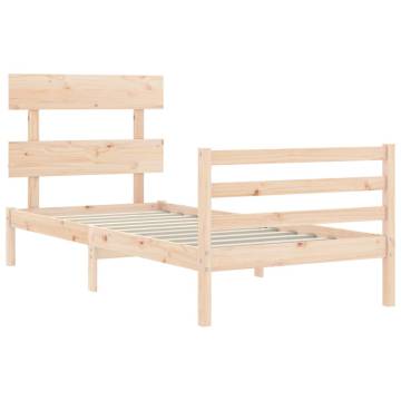 Solid Wood Small Single Bed Frame with Headboard | Hipomarket