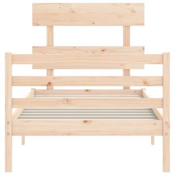 Solid Wood Small Single Bed Frame with Headboard | Hipomarket