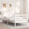 White Single Bed Frame with Headboard - Solid Pine Wood