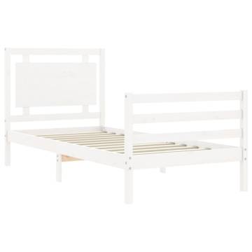 White Single Bed Frame with Headboard - Solid Pine Wood