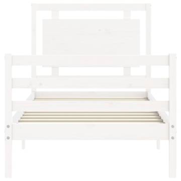 White Single Bed Frame with Headboard - Solid Pine Wood