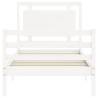 White Single Bed Frame with Headboard - Solid Pine Wood